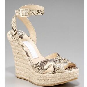 Jimmy Choo Snakeskin Wedge Sandals - Cream and Brown